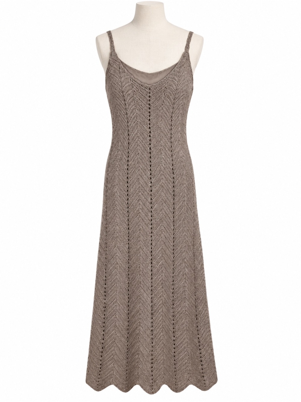 Stunning Knit Slip Dress Knit Maxi Dress Taupe Boho Chic‎ Kroshetta Small Lined